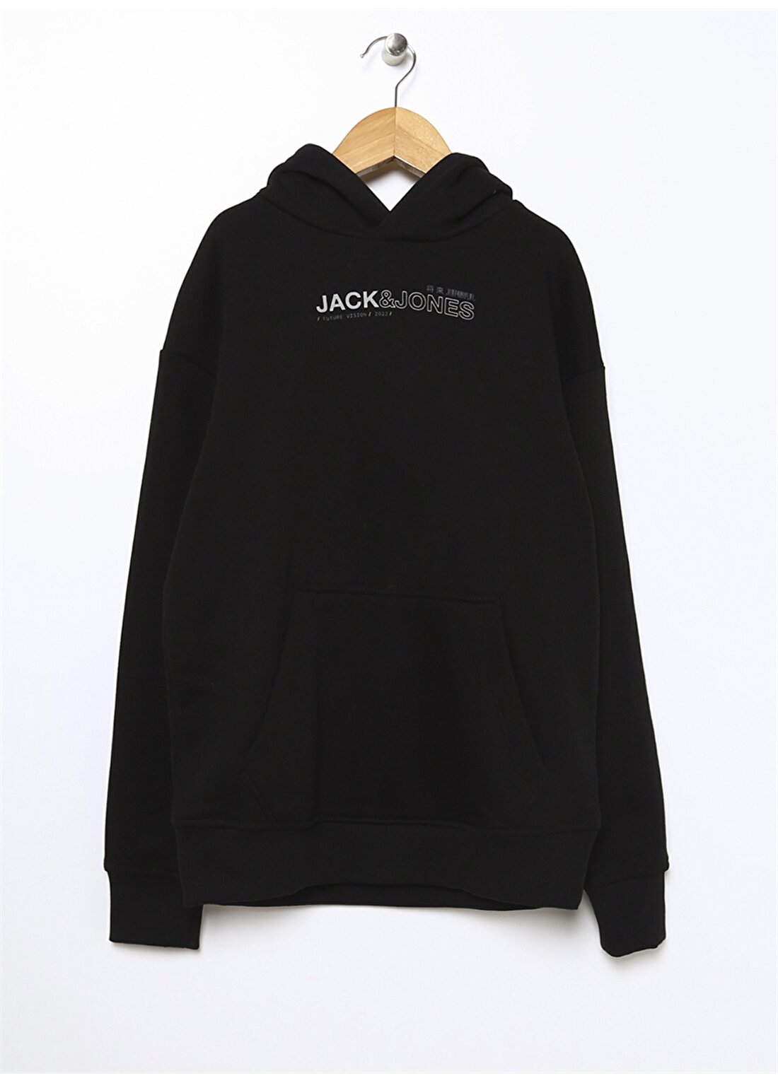 Jack & Jones Baskılı Erkek Çocuk Siyah Sweatshırt JCOMONO VISION SWEAT HOOD JNR