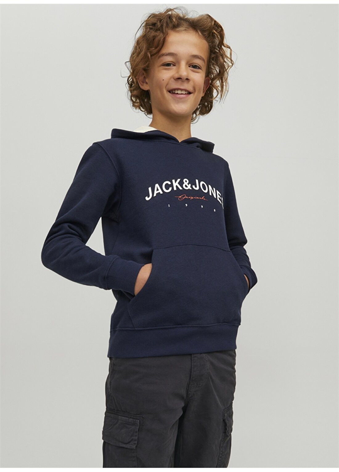 Jack & Jones Lacivert Erkek Çocuk Kapüşonlu Uzun Kollu Baskılı Sweatshirt JORFRIDAY SWEAT HOOD BF JNR