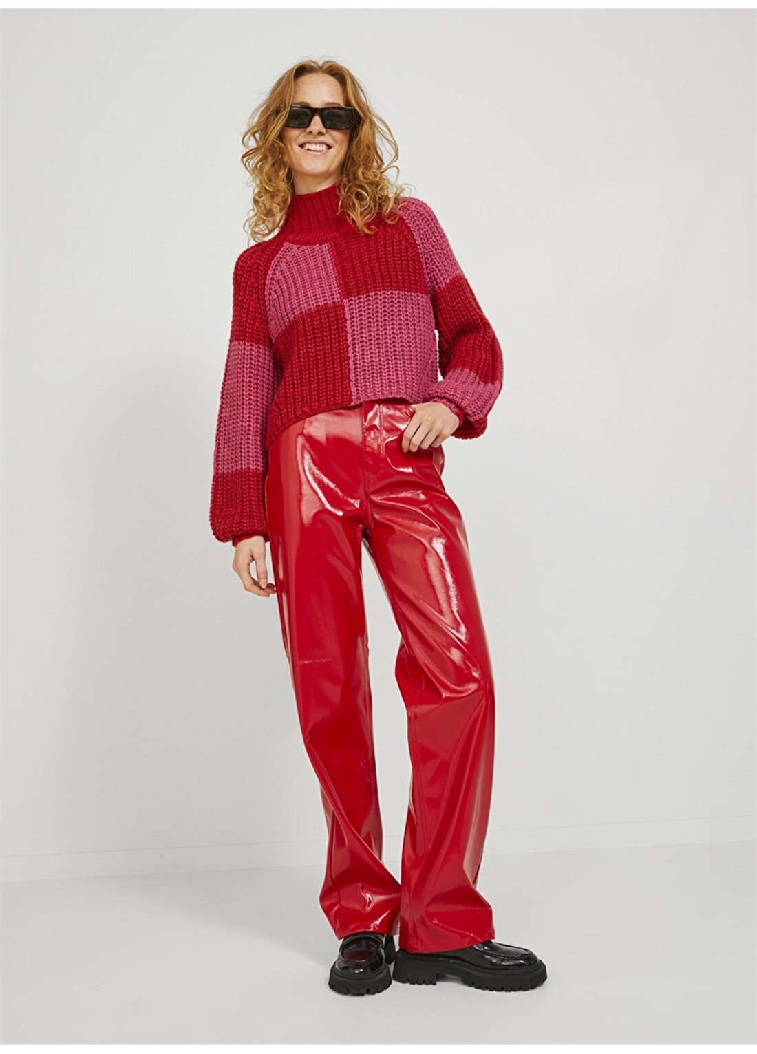 JJXX Kırmızı Kadın Deri Görünümlü Pantolon 12201557