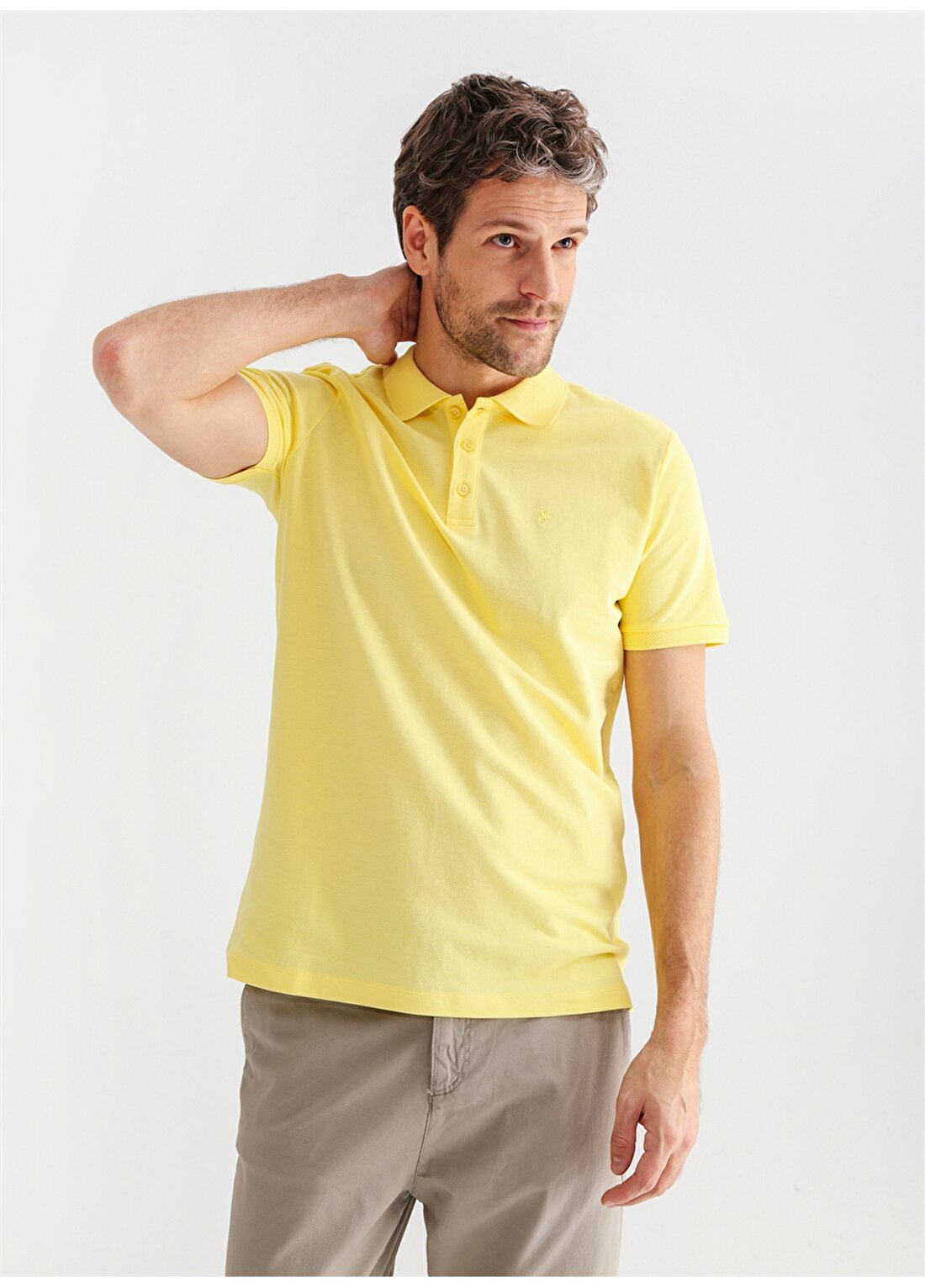 Fabrika Comfort Polo Yaka Düz Sarı Erkek T-Shirt CM NOBRO K CEPSIZ