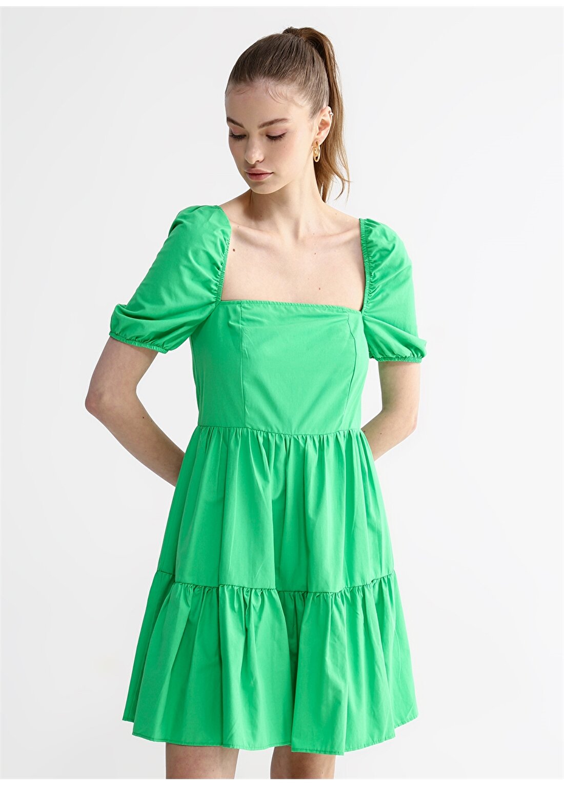 Aeropostale Yeşil Kadın Kısa Kollu Mini Düz Kare Yaka Elbise PONTE-Y