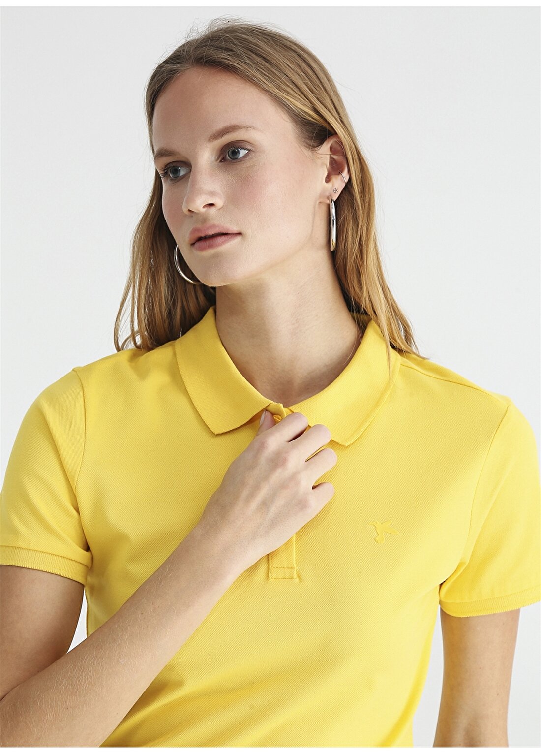 Fabrika Polo Yaka Düz Sarı Kadın T-Shirt DEEP