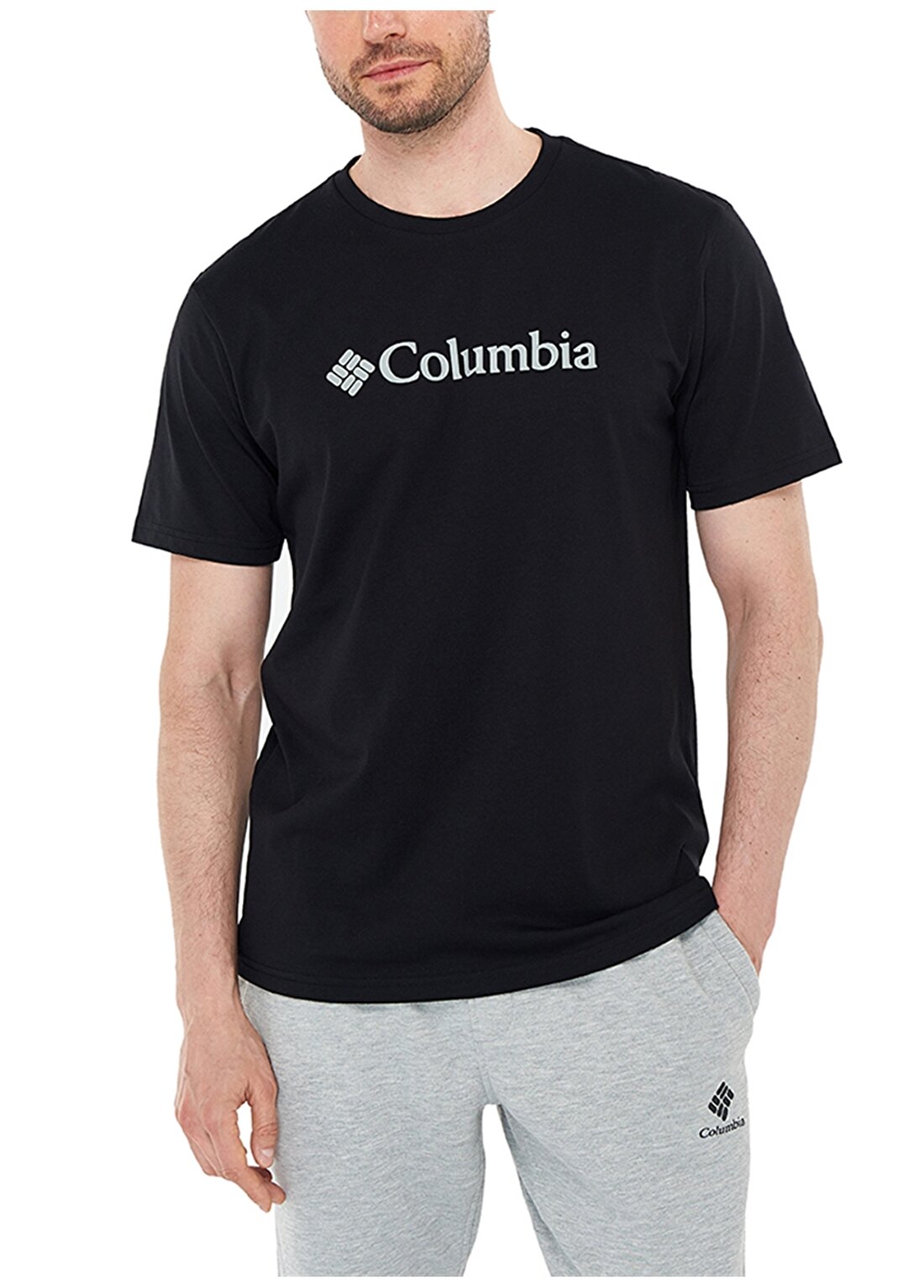 Columbia O Yaka Baskılı Siyah Erkek T-Shirt CS0287 CSC M BASIC BIG LOGO BRUSHED