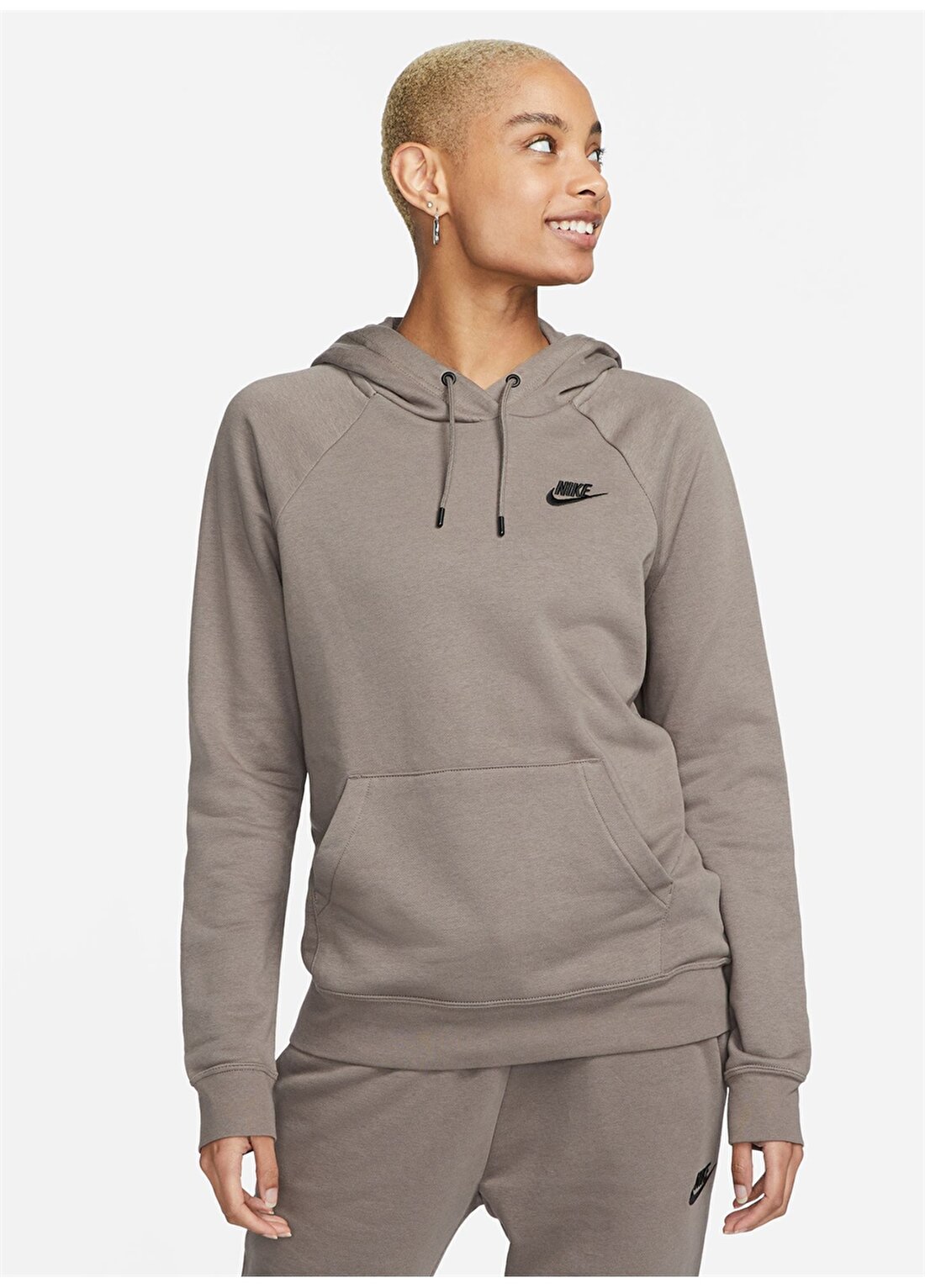 Nike Kapüşon Yaka Siyah - Gri - Gümüş Kadın Sweatshırt DX2316-040 W ESSNTL FLC PO HOODIE