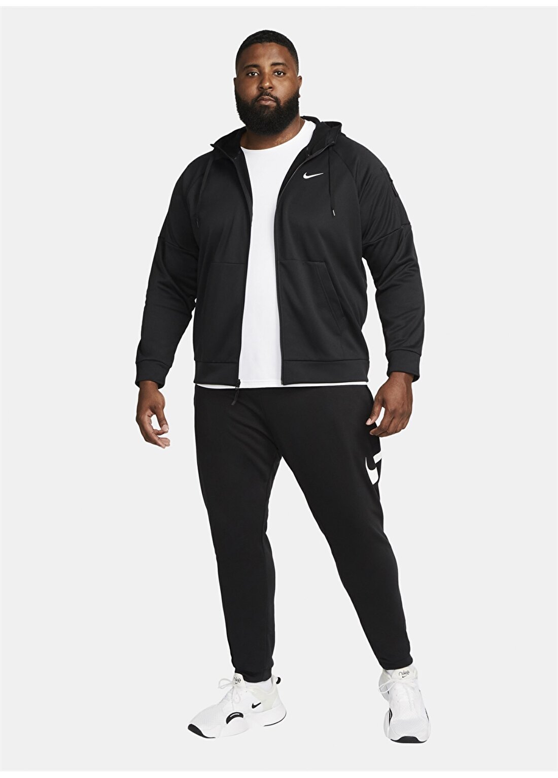 Nike Siyah - Gri - Gümüş Erkek Kapüşonlu Baskılı Zip Ceket DQ4830-010 M NK TF HD FZ