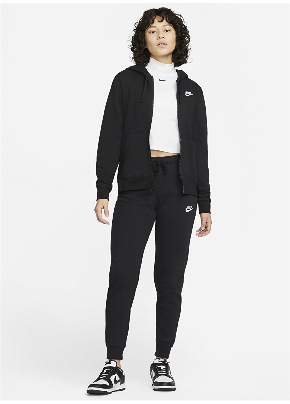 Nike Siyah - Gri - Gümüş Kadın Kapüşonlu Zip Ceket DQ5471-010 W CLUB FLC FZ HOODIE STD