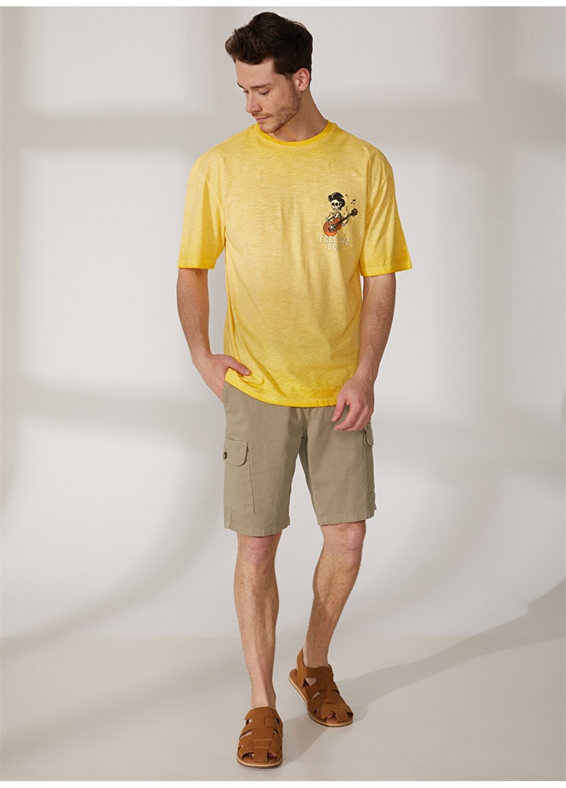 Limon Bisiklet Yaka Yağ Yıkama Sarı Erkek T-Shirt FEEL