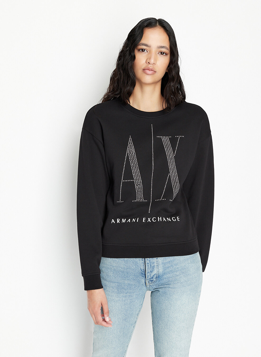 Armani Exchange Bisiklet Yaka Baskılı Siyah Kadın Sweatshırt 8NYM01