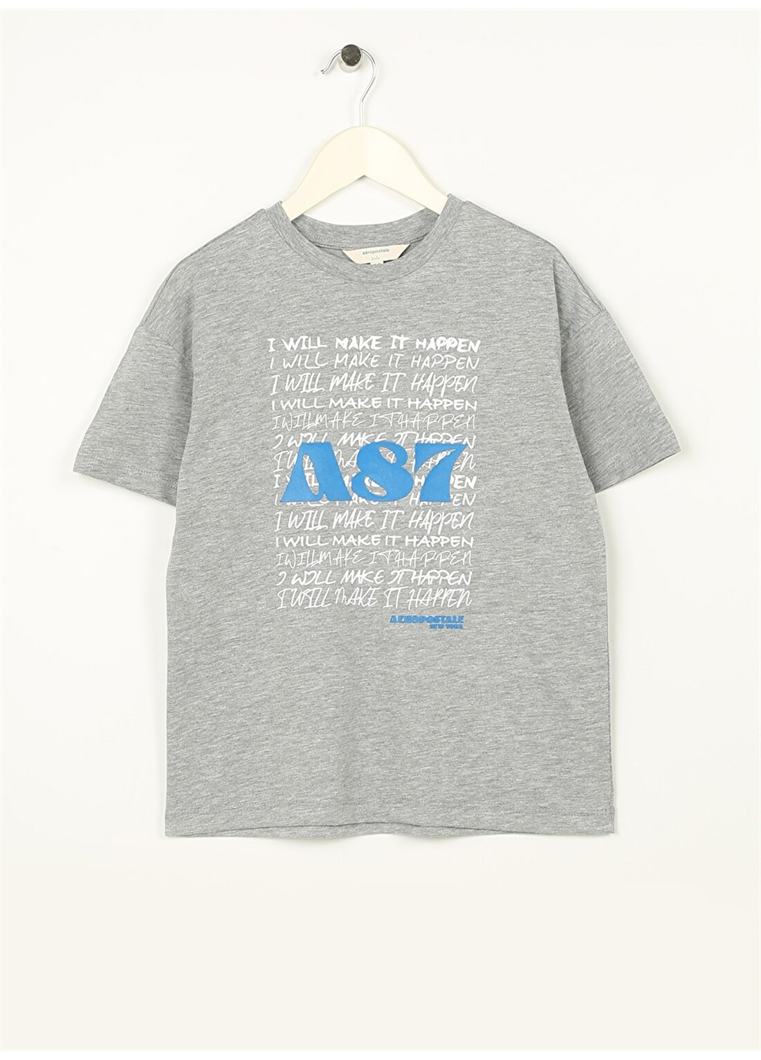 Aeropostale Baskılı Gri Melanj Erkek Çocuk T-Shirt 23SAB-09