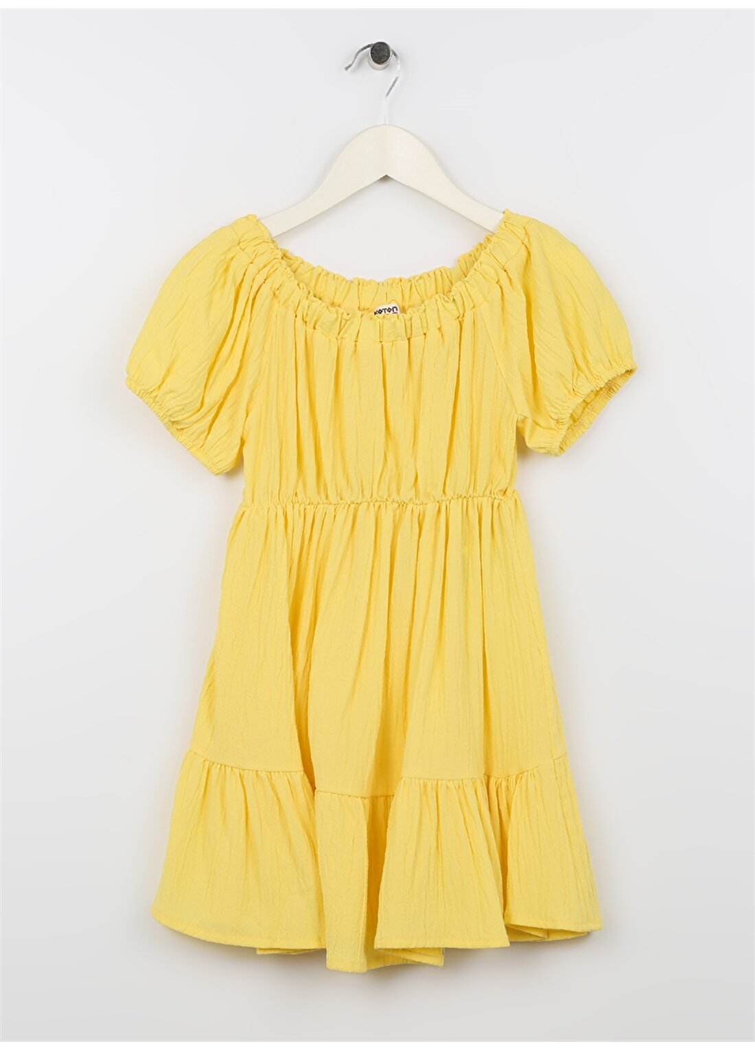 Koton Sarı Kız Çocuk O Yaka Karpuz Kollu Diz Altı Kabarık Düz Elbise 3SKG80060AW