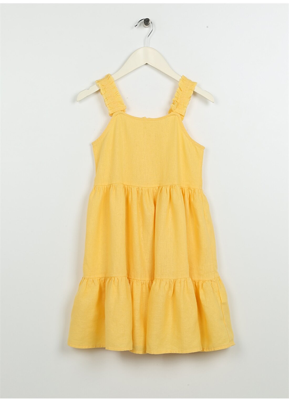Koton Sarı Kız Çocuk Kare Yaka Askılı Uzun Düz Elbise 3SKG80075AW