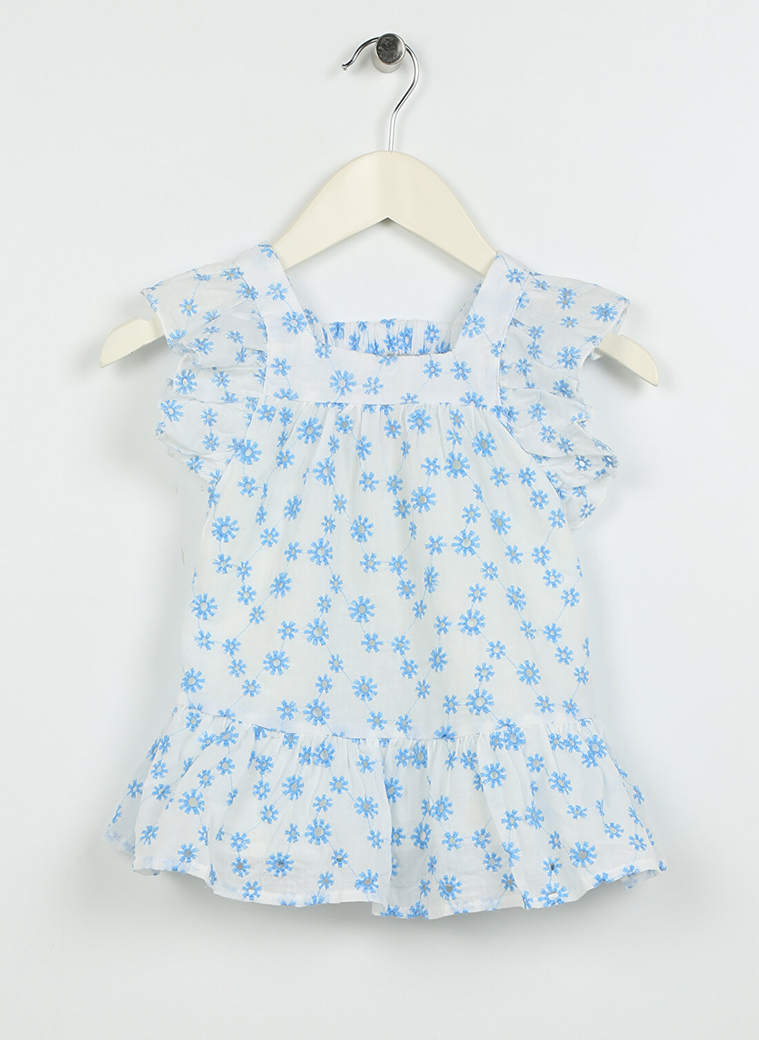 Koton Beyaz Kız Bebek Kayık Yaka Kısa Kollu Diz Altı Desenli Elbise 3SMG80020AW  