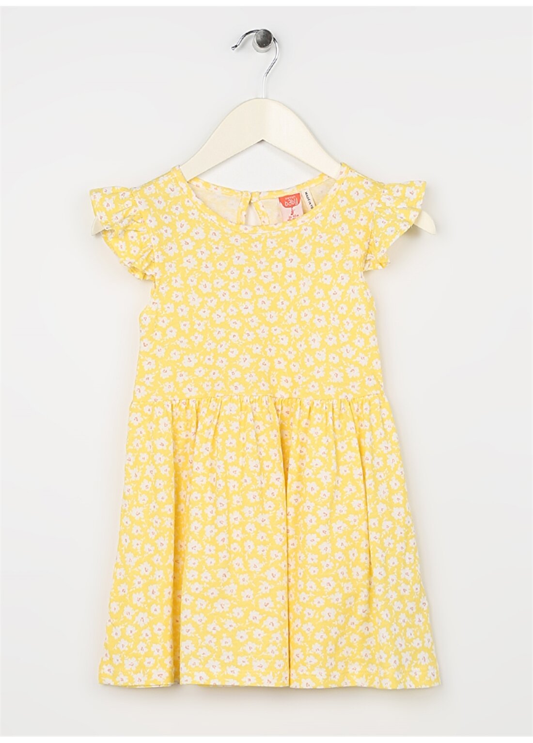 Koton Sarı Kız Bebek Bisiklet Yaka Kısa Kollu Desenli Elbise 3SMG80016AK