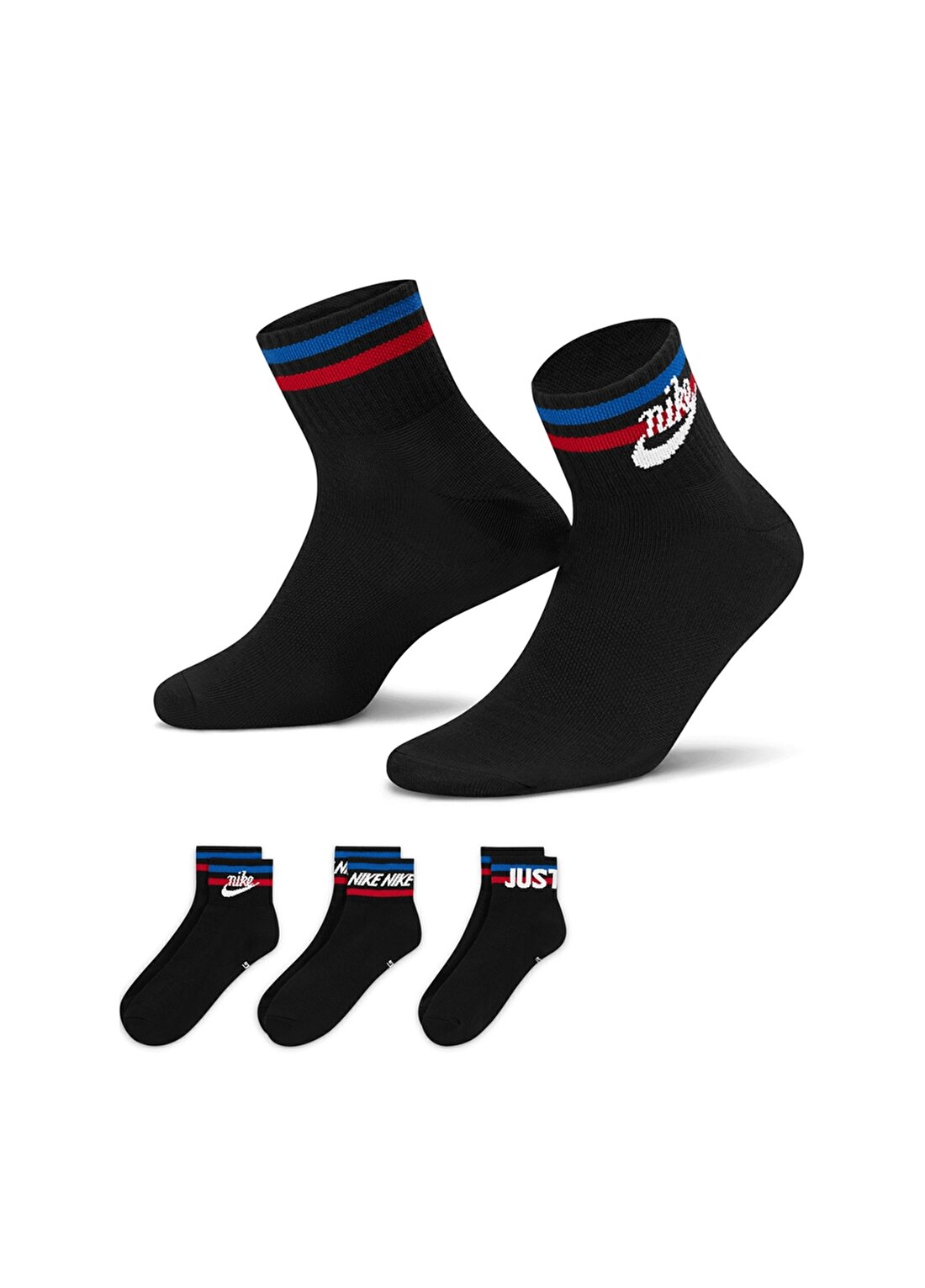 Nike Siyah Unisex 3Lü Çorap DX5080-010 Ankle Socks (3 Pairs)