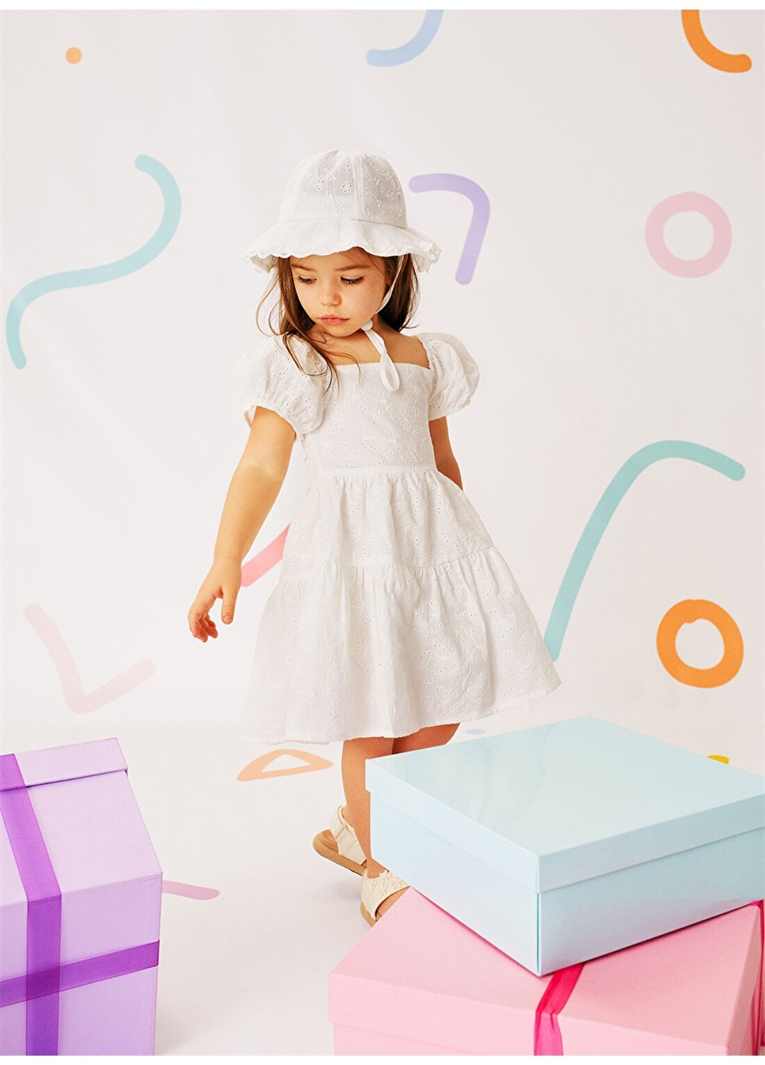 Koton Ekru Kız Bebek Kare Yaka Askılı Düz Elbise 3SMG80013AW