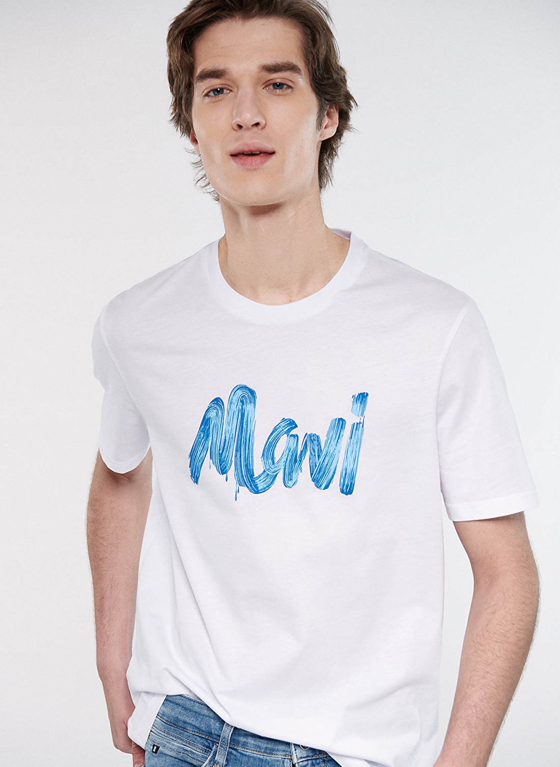 Mavi Bisiklet Yaka Baskılı Beyaz Erkek T-Shirt M0611321-620_MAVİ BASKILI TİŞÖRT