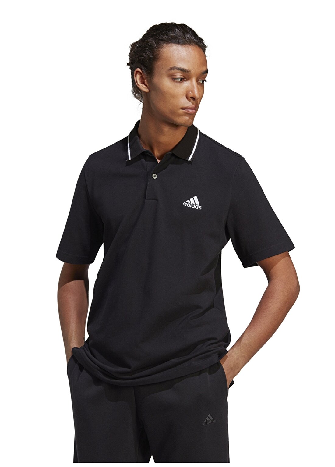 Adidas Dik Yaka Düz Siyah Erkek T-Shirt IC9314 M SL PQ PS