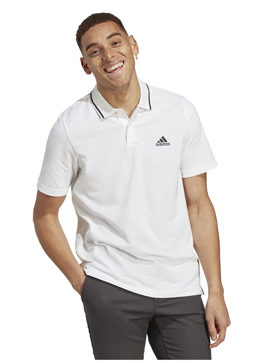 Adidas Dik Yaka Düz Beyaz Erkek T-Shirt IC9315 M SL PQ PS