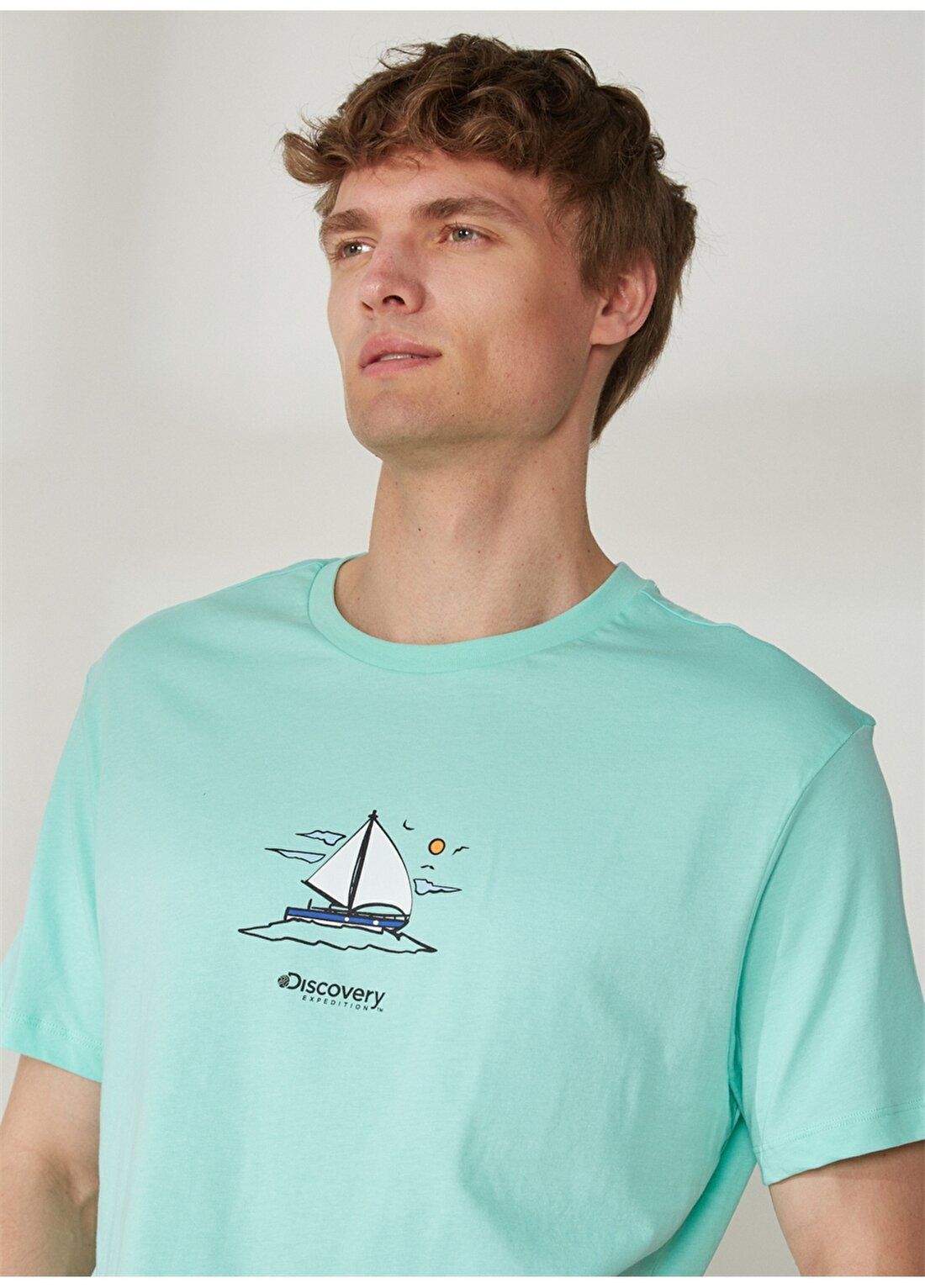 Discovery Expedition Bisiklet Yaka Baskılı Mint Erkek T-Shirt YELKEN
