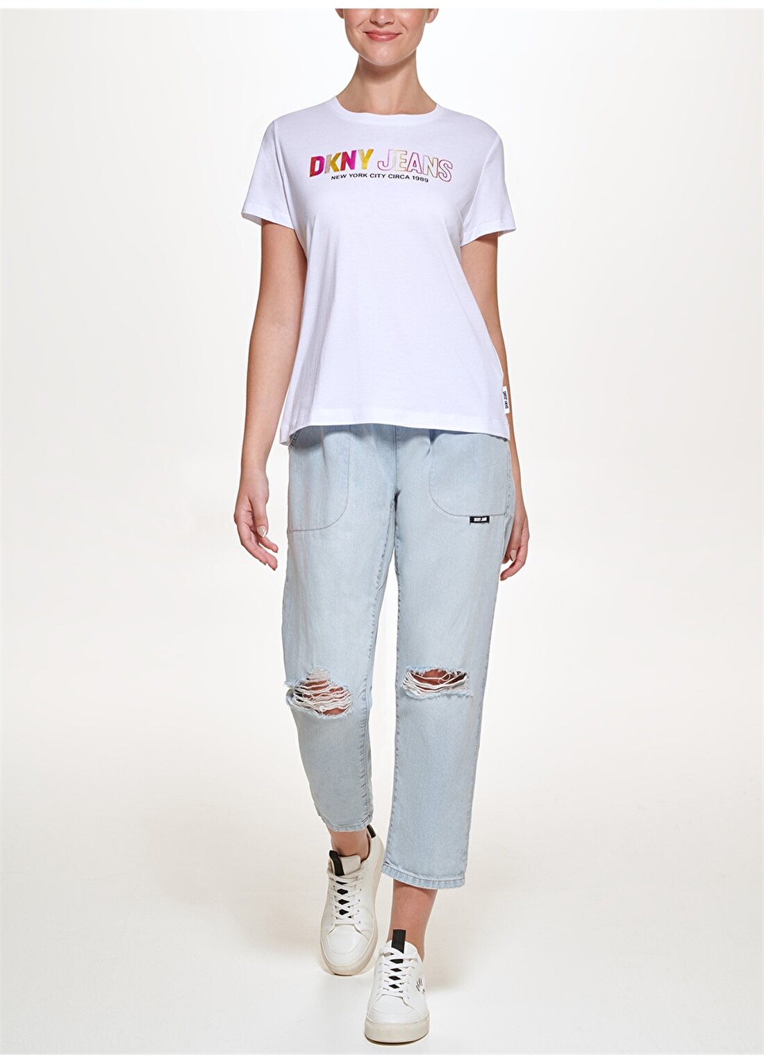 Dkny Jeans Bisiklet Yaka Baskılı Beyaz Kadın T-Shirt E22FHDNA