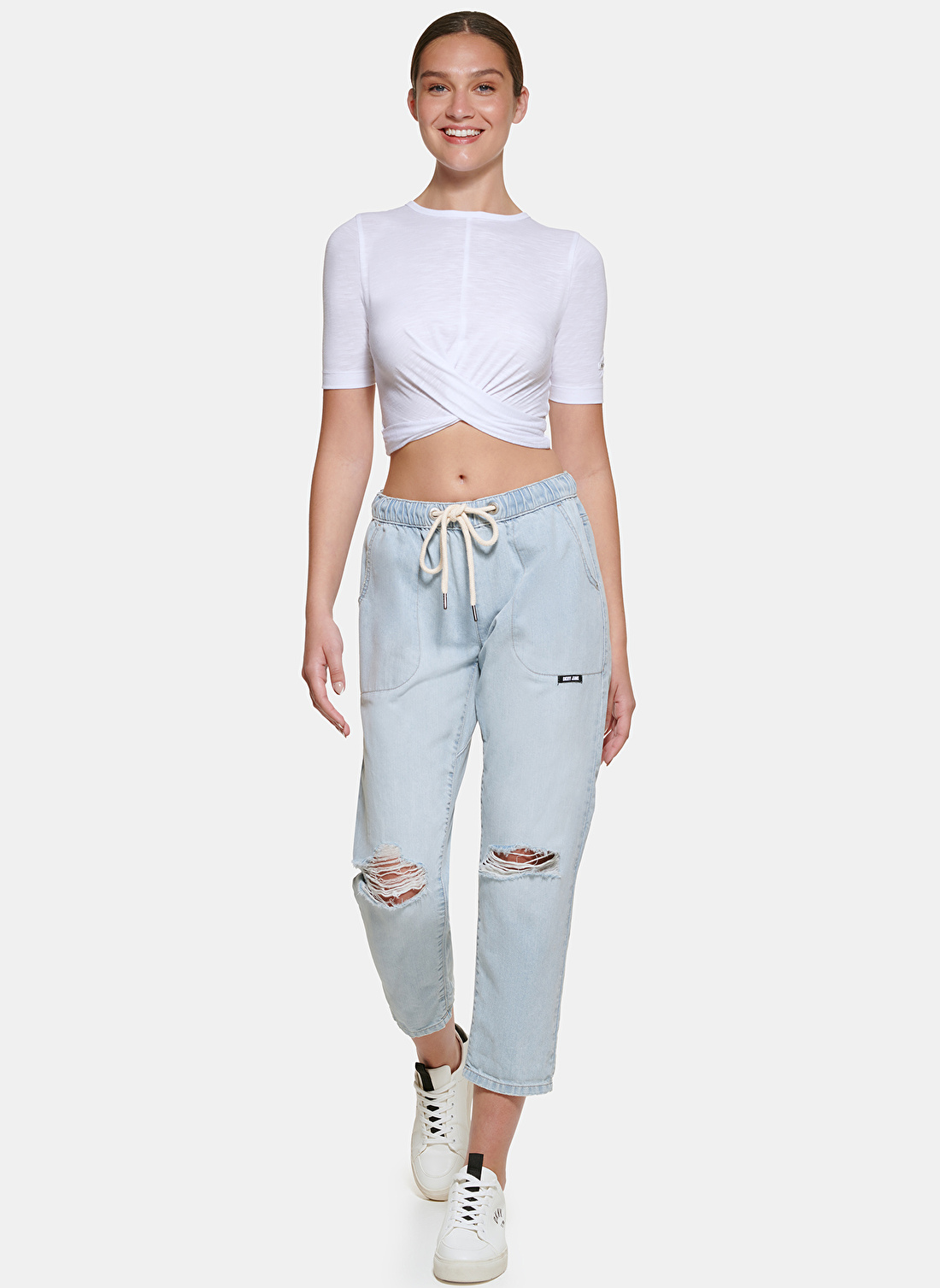 Dkny Jeans Bisiklet Yaka Düz Beyaz Kadın T-Shirt E22FLHVX