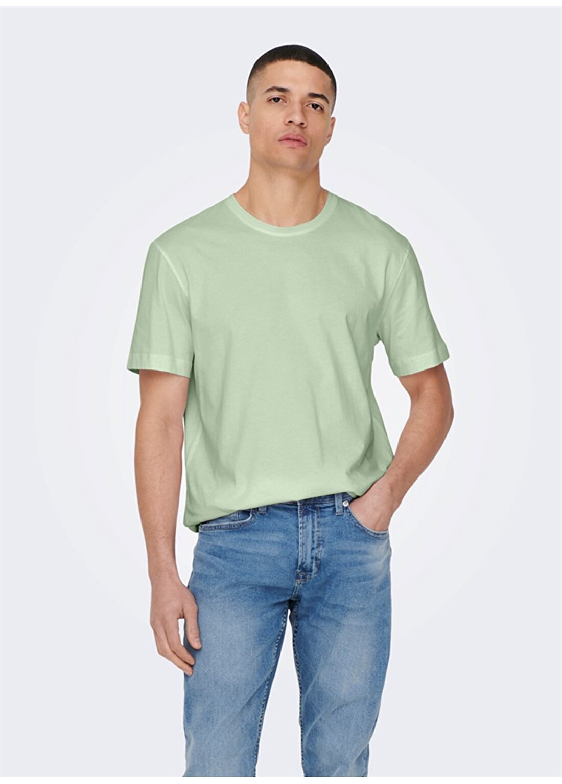 Only & Sons O Yaka Düz Yeşil Erkek T-Shirt 22025208_ONSMAX LIFE REG SS STITCH
