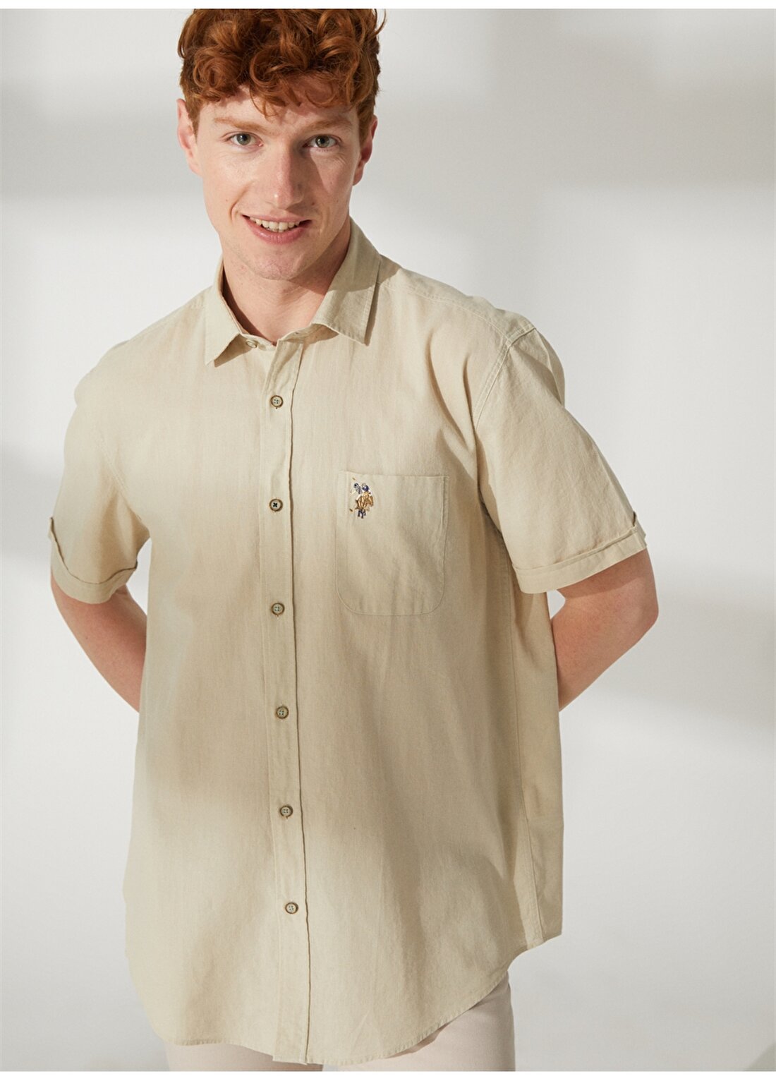 U.S. Polo Assn. Düğmeli Yaka Haki Erkek T-Shirt ELFY023Y