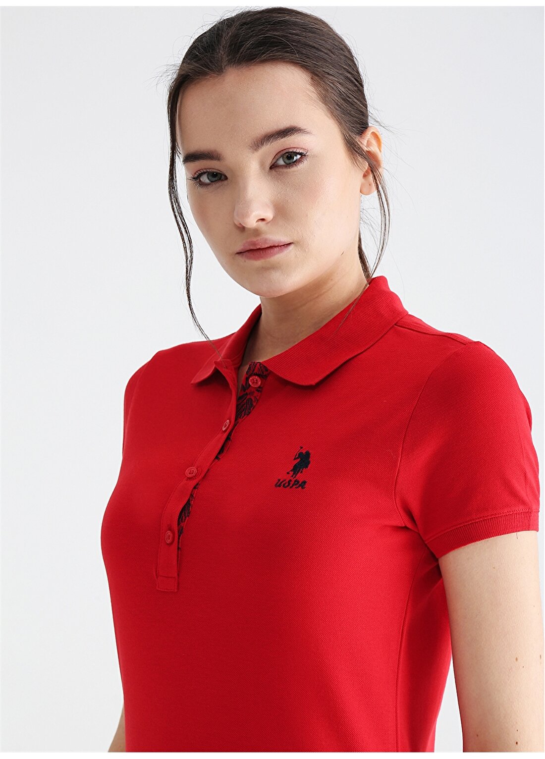 U.S. Polo Assn. Polo Yaka Düz Koyu Kırmızı Kadın T-Shirt TP0123