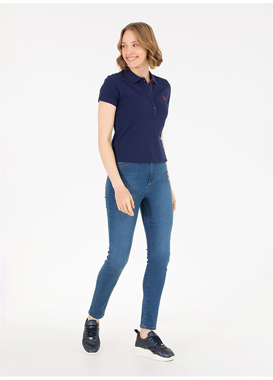 U.S. Polo Assn. Normal Bel Dar Paça Skinny Fit Mavi Kadın Denim Pantolon ASSY23Y-O