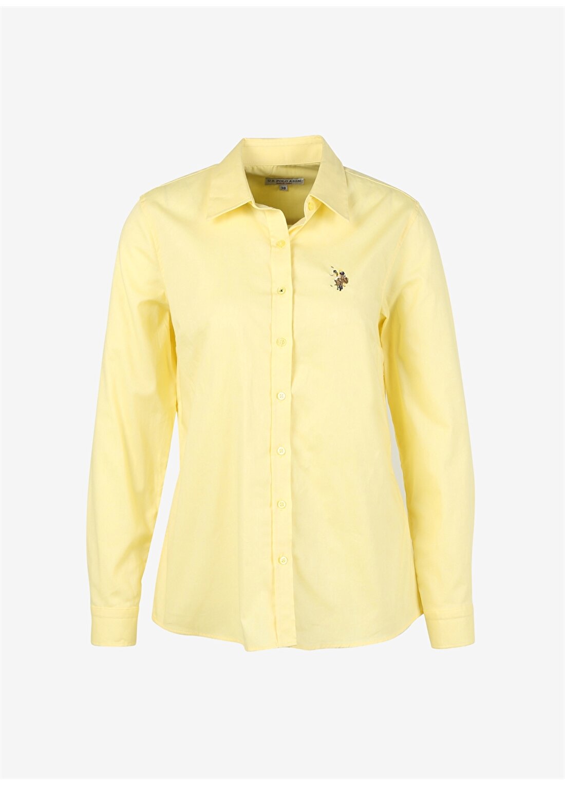 U.S. Polo Assn. Slim Fit Gömlek Yaka Düz Sarı Kadın Gömlek CRISCOLOR023Y