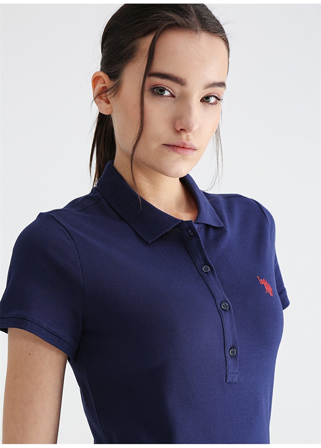 U.S. Polo Assn. Polo Yaka Düz Lacivert Kadın T-Shirt GTP-IY23