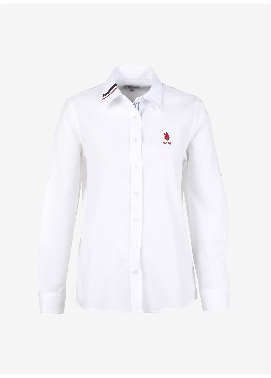 U.S. Polo Assn. Slim Fit Gömlek Yaka Düz Beyaz Kadın Gömlek NIVURA