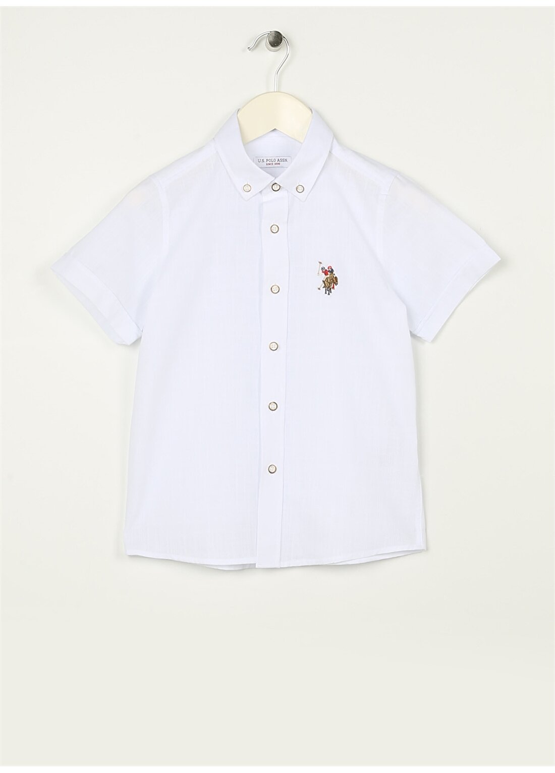 U.S. Polo Assn. Beyaz Erkek Çocuk Kısa Kollu Regular Fit Düz Gömlek ELFYKIDS023Y