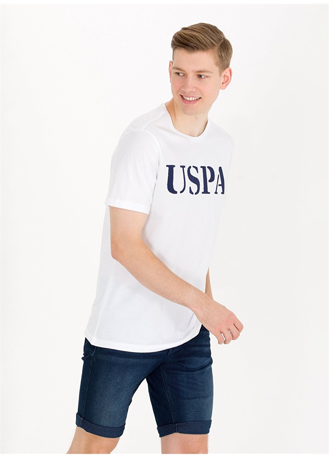U.S. Polo Assn. Bisiklet Yaka Beyaz Erkek T-Shirt GEARTIY023