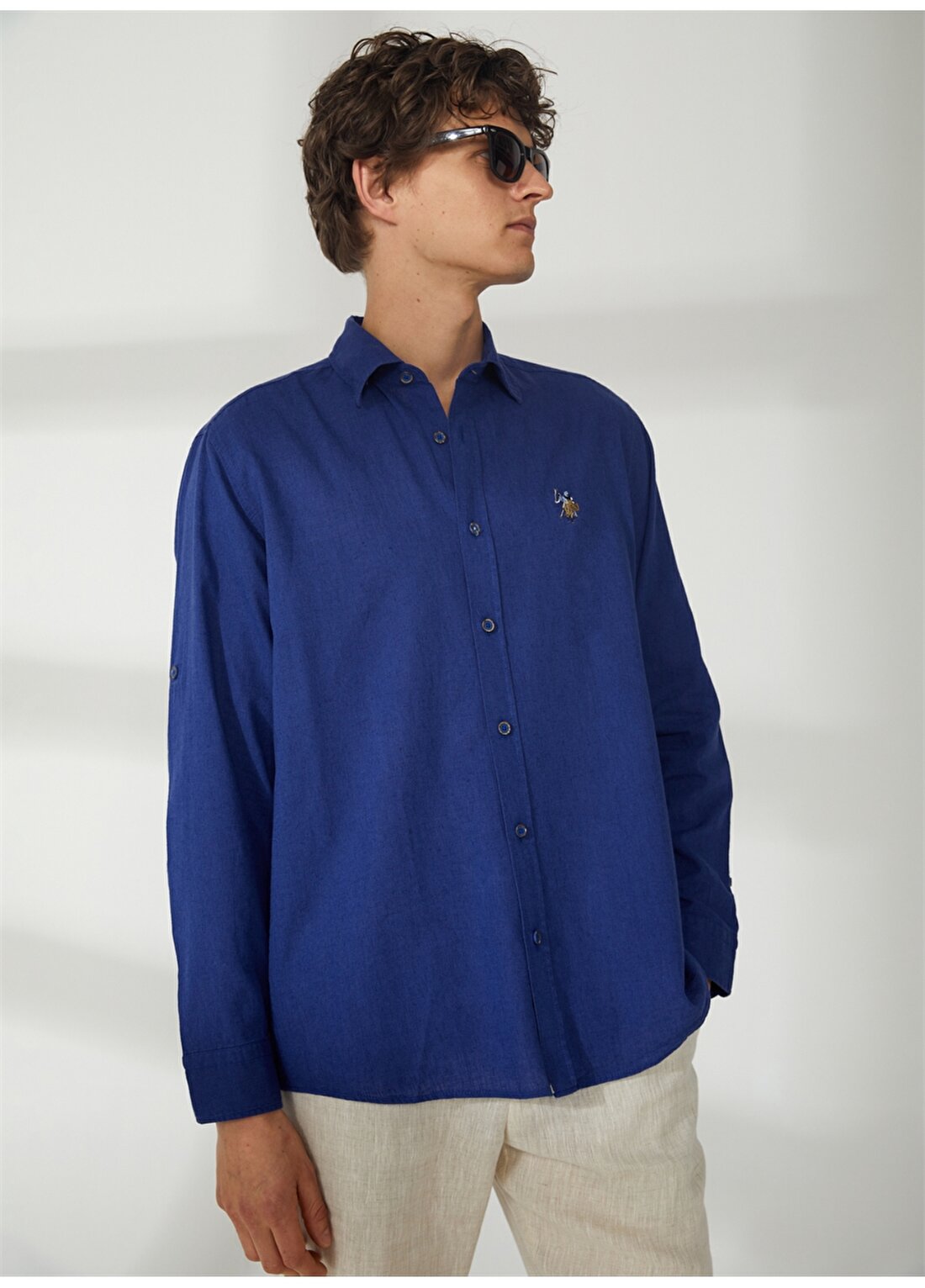U.S. Polo Assn. Mavi Erkek Düğmeli Yaka Comfort Fit Gömlek ENZO23Y