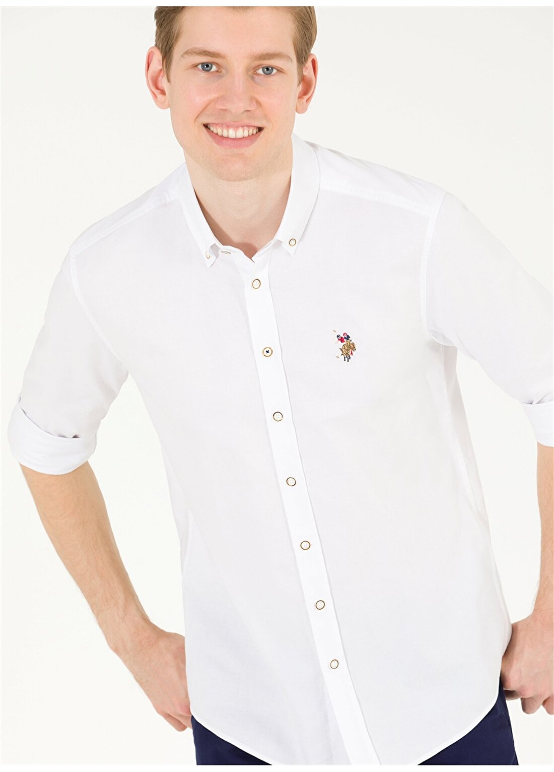 U.S. Polo Assn. Regular Fit Düğmeli Yaka Beyaz Erkek Gömlek CEDROREG023Y