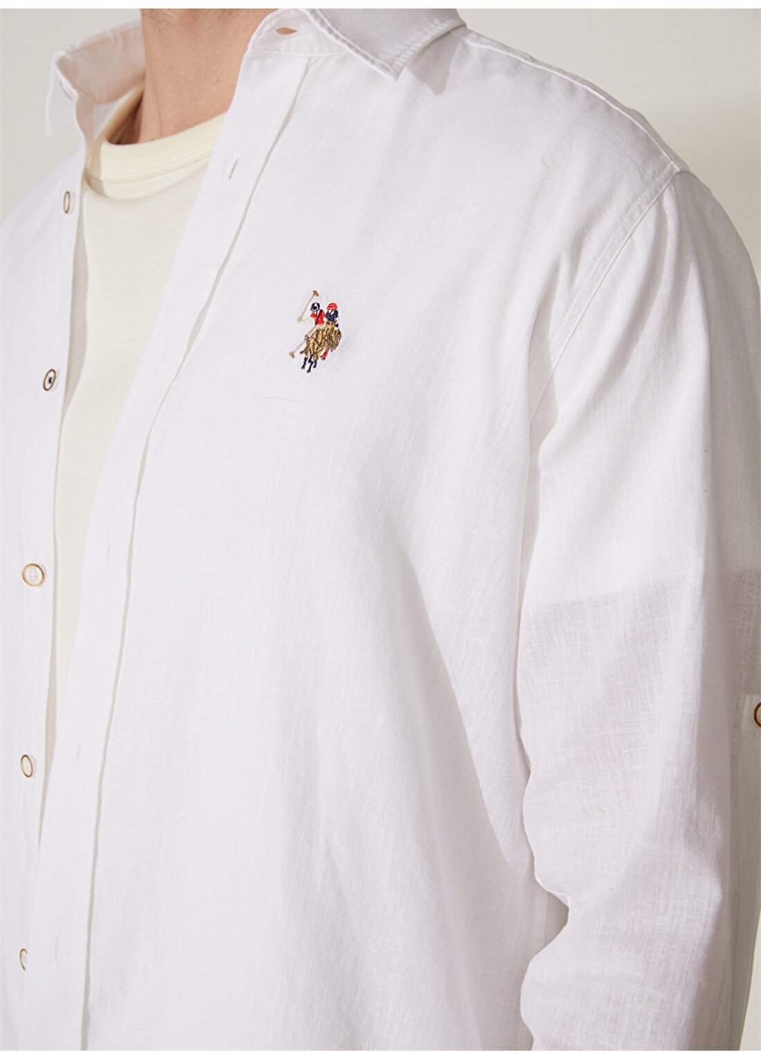 U.S. Polo Assn. Comfort Fit Düğmeli Yaka Beyaz Erkek Gömlek ENZO23Y