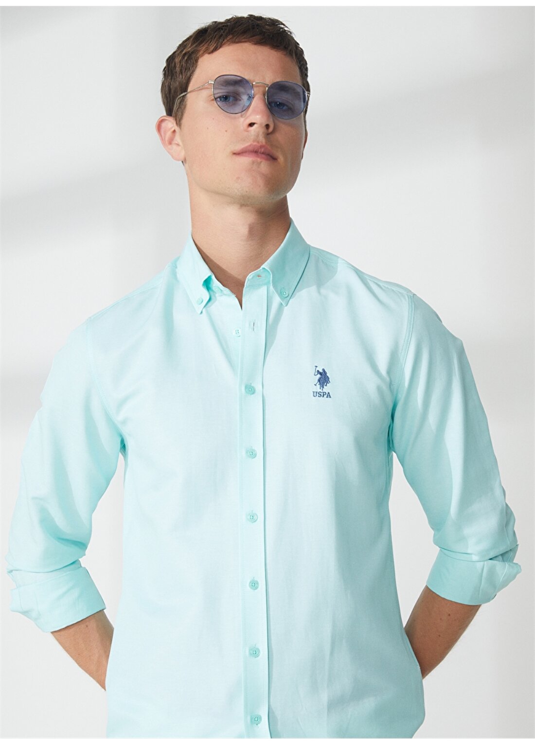 U.S. Polo Assn. Slim Fit Düğmeli Yaka Yeşil Erkek Gömlek GOX023Y