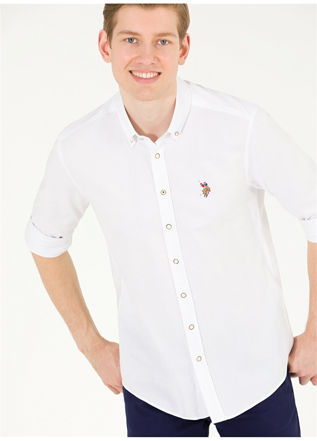 U.S. Polo Assn. Düğmeli Yaka Beyaz Erkek T-Shirt CEDCOLOR023Y