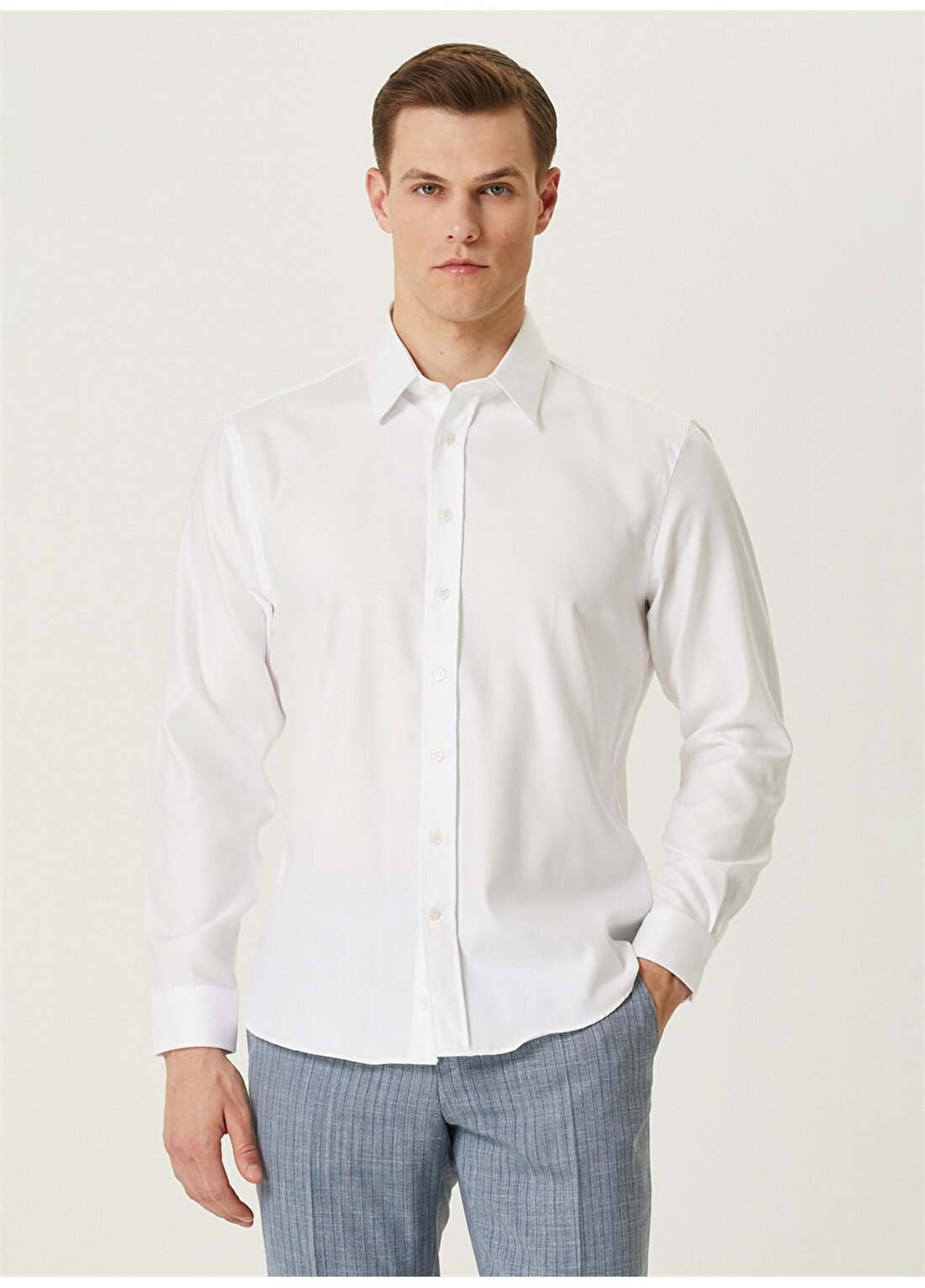 Network Slim Fit Klasik Yaka Beyaz Erkek Gömlek 1086231