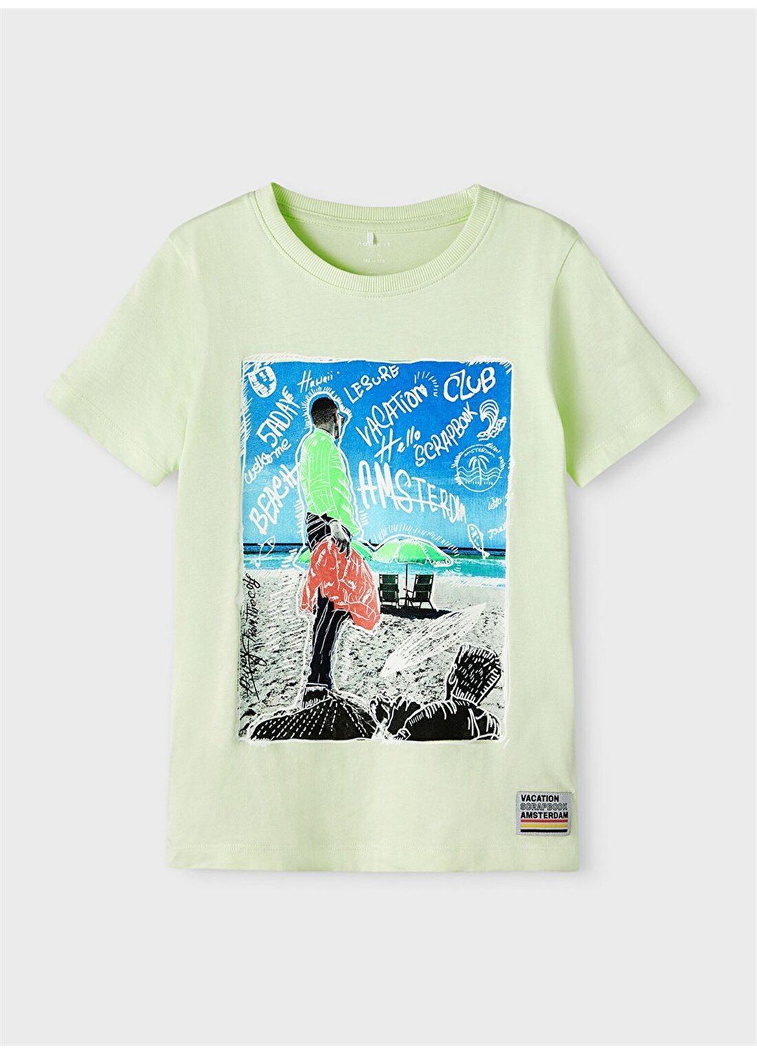 Name İt Baskılı Açık Yeşil Erkek Çocuk T-Shirt 13214644
