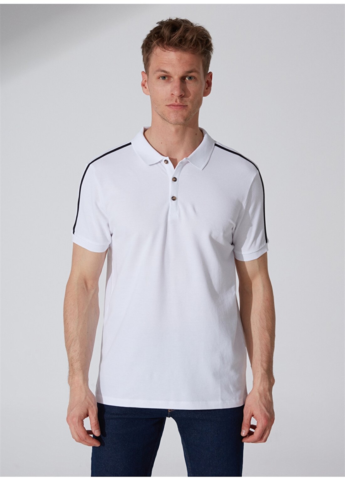 People By Fabrika Düz Beyaz Erkek Polo T-Shirt 23P03