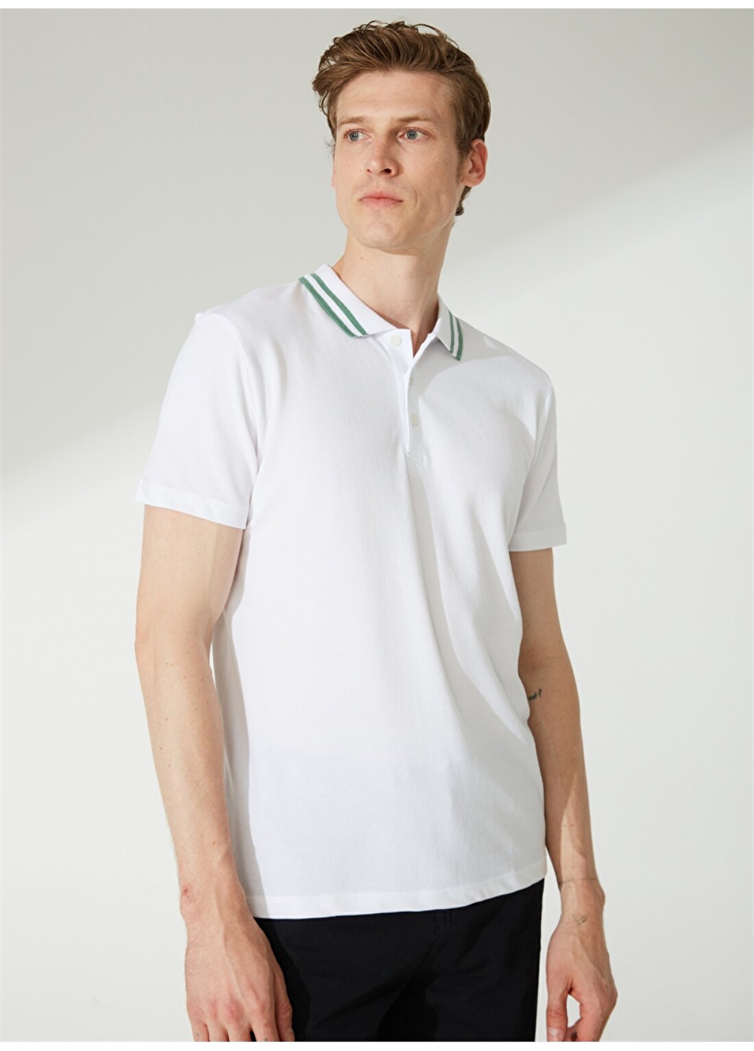 People By Fabrika Düz Beyaz Erkek Polo T-Shirt 23P07