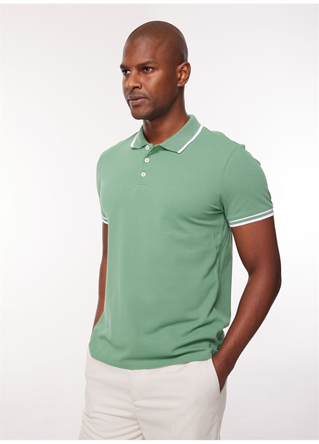 People By Fabrika Yeşil Erkek Polo Yaka Kısa Kollu Düz Polo T-Shirt 23P04