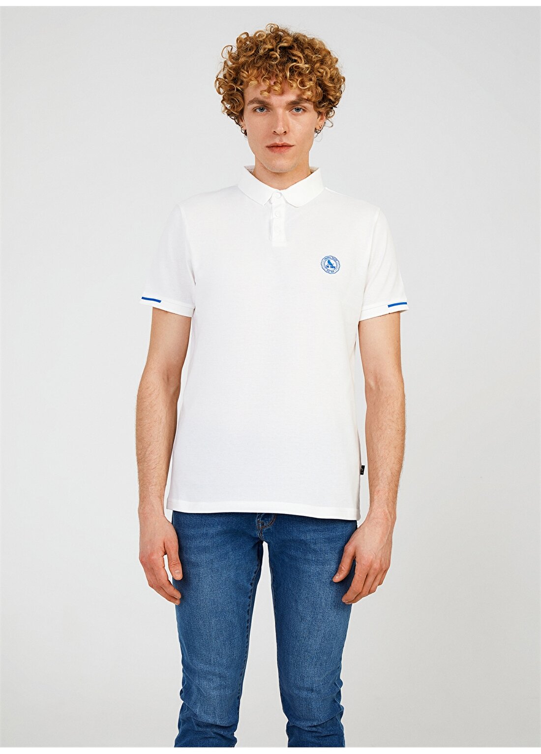 The Crow Çıtçıtlı Yaka Düz Beyaz Erkek T-Shirt TC4615