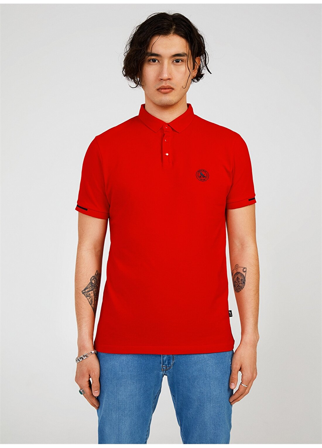 The Crow Çıtçıtlı Yaka Düz Kırmızı Erkek T-Shirt TC4615