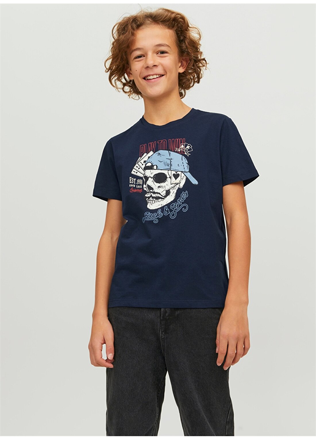 Jack & Jones Lacivert Erkek Çocuk Bisiklet Yaka Yarım Kollu Desenli T-Shirt 12230630