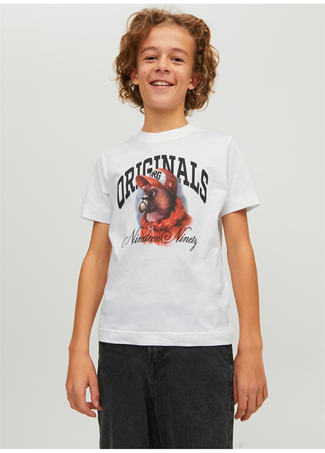 Jack & Jones Kırık Beyaz Erkek Çocuk Bisiklet Yaka Yarım Kollu Desenli T-Shirt 12230747