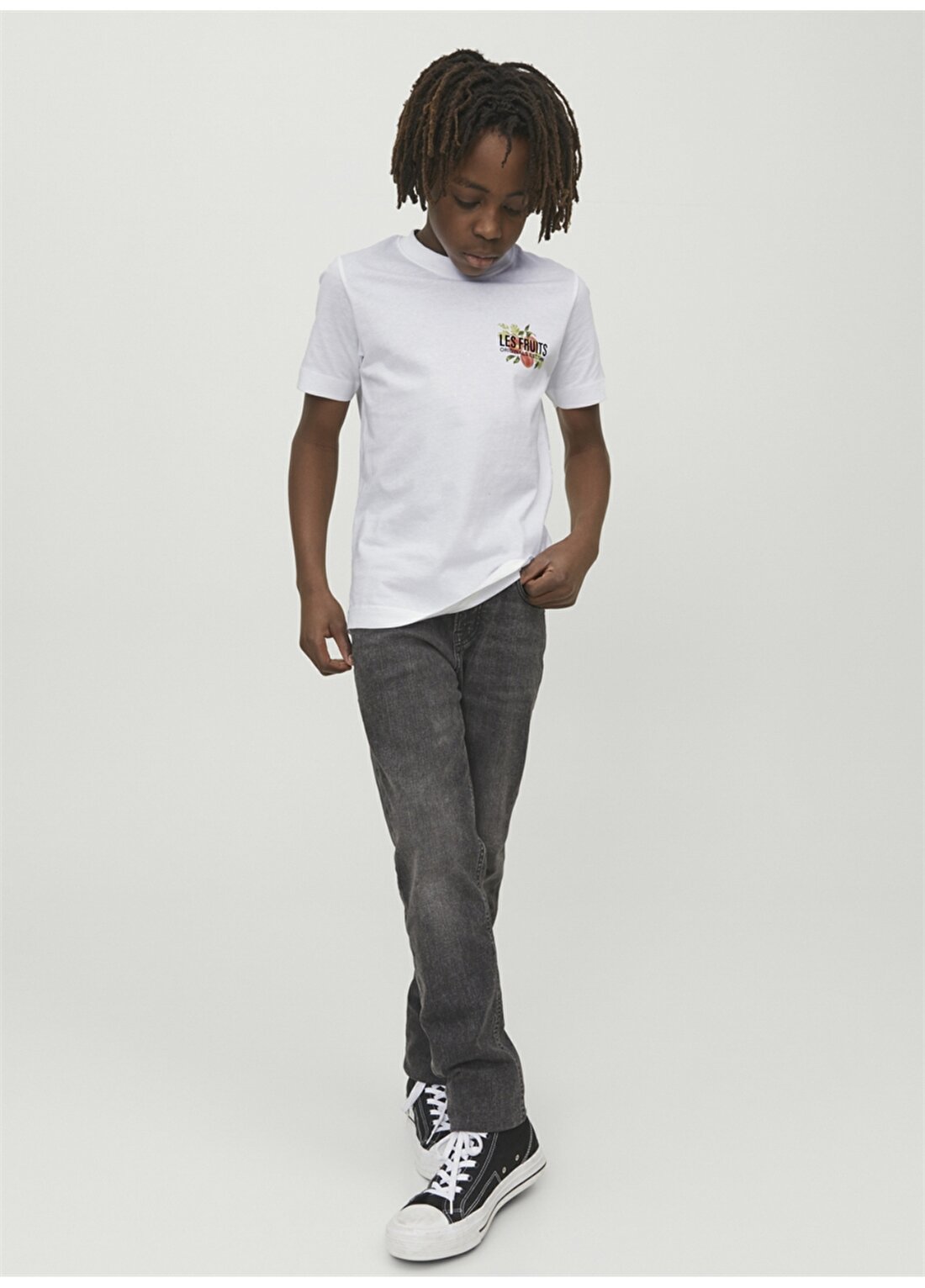 Jack & Jones Kırık Beyaz Erkek Çocuk Bisiklet Yaka Yarım Kollu Desenli T-Shirt 12230826