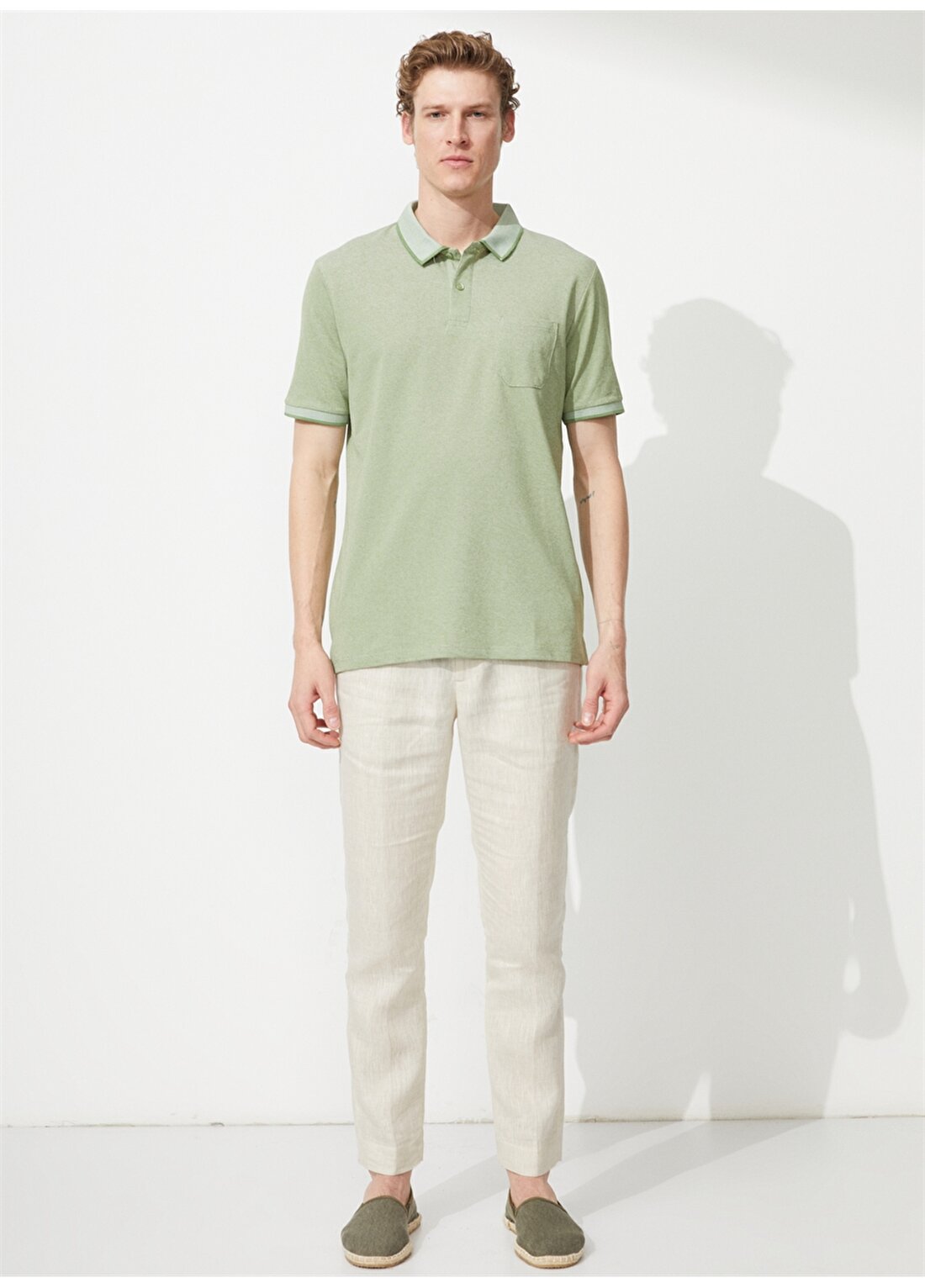 Altınyıldız Classics Yeşil - Beyaz Erkek Polo T-Shirt 4A9000000004